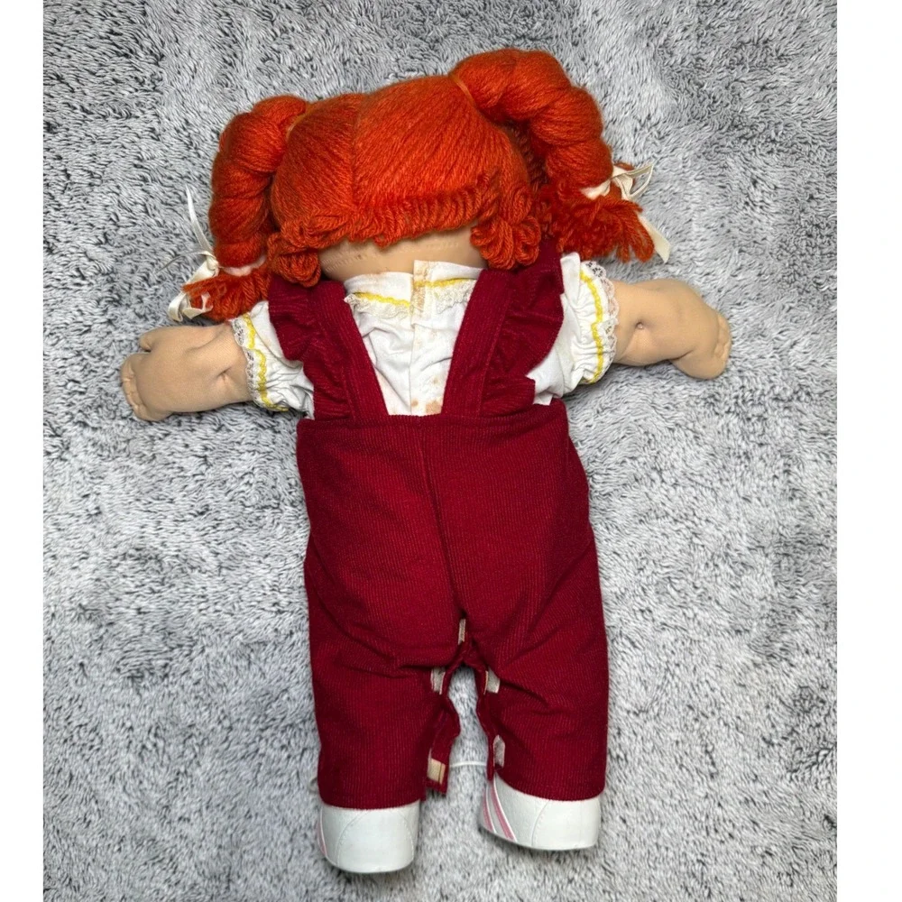 Cabbage Patch Kids Vtg Girl Doll Red Yarn Hair Blue Eyes Red Corduroy Overalls